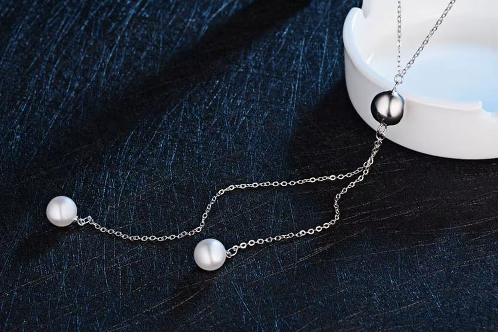 Fashion 925 Sterling Silver Long Chain With Pearl Necklace