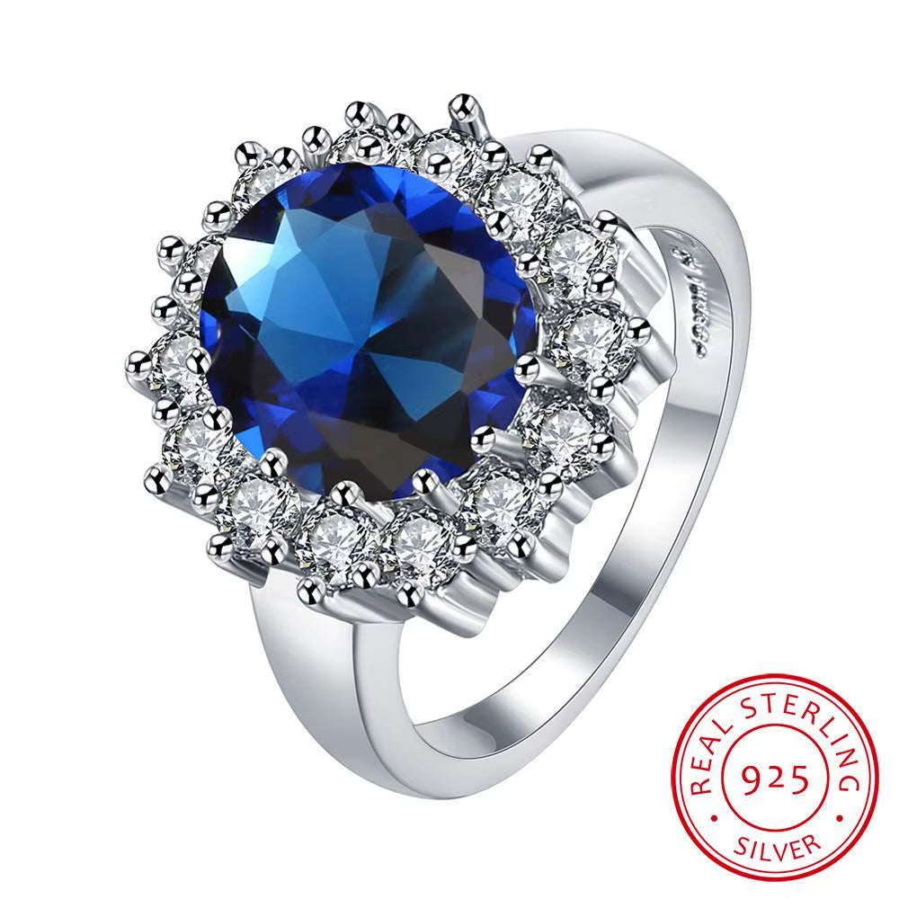  925 Sterling Silver Ring  With Sapphire Blue for Women