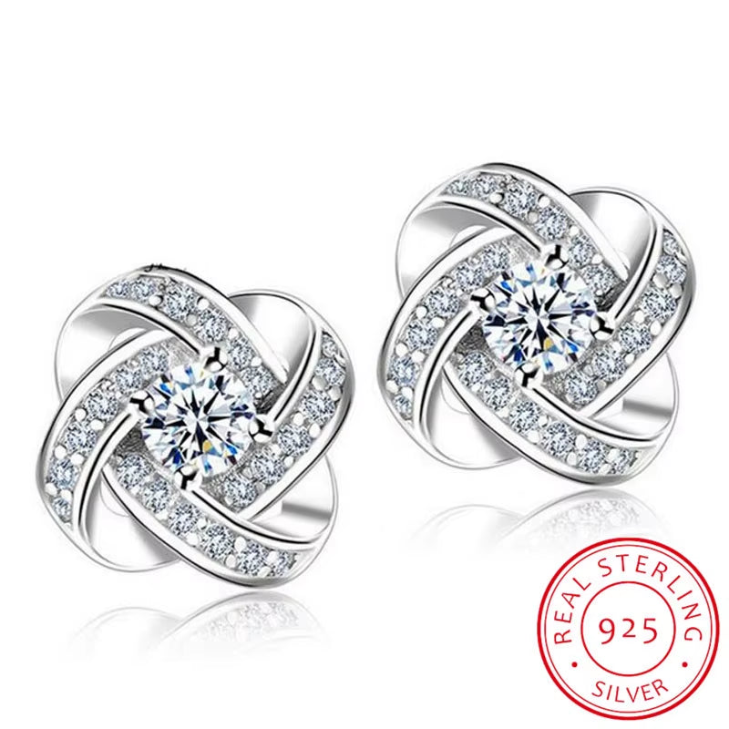  Sterling-Silver-Jewelry Zircon Eternal Heart Twist Earrings 