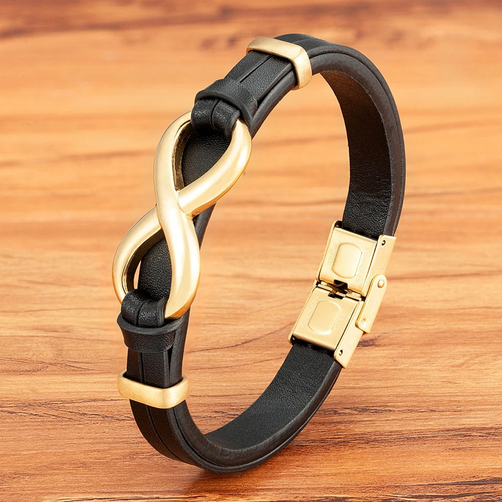 Luxury Genuine Leather Infinity Symbol Mens Bracelet