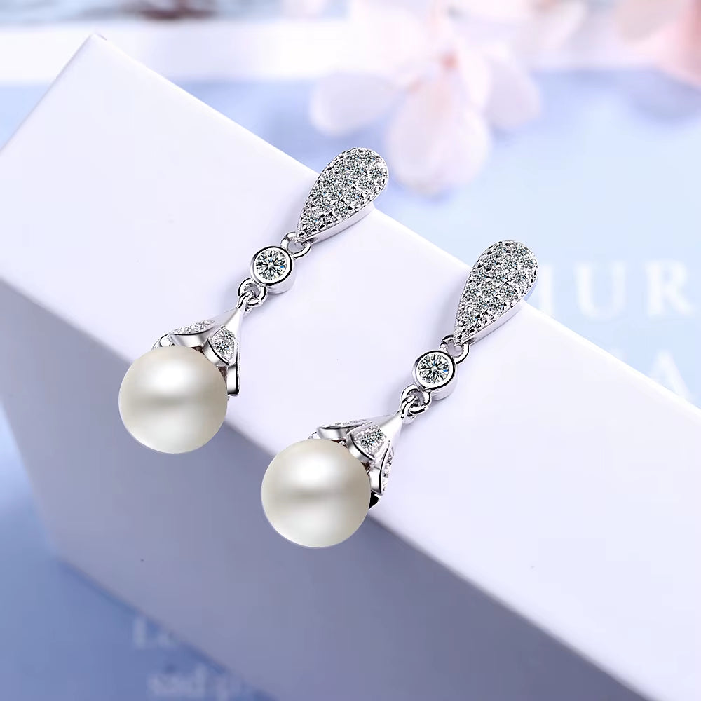 Pearl Silver Wedding Dangle Earring