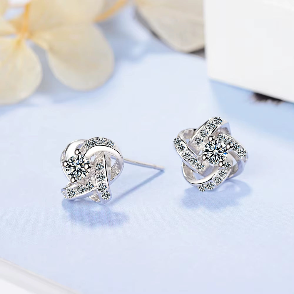  Sterling-Silver-Jewelry Zircon Eternal Heart Twist Earrings 