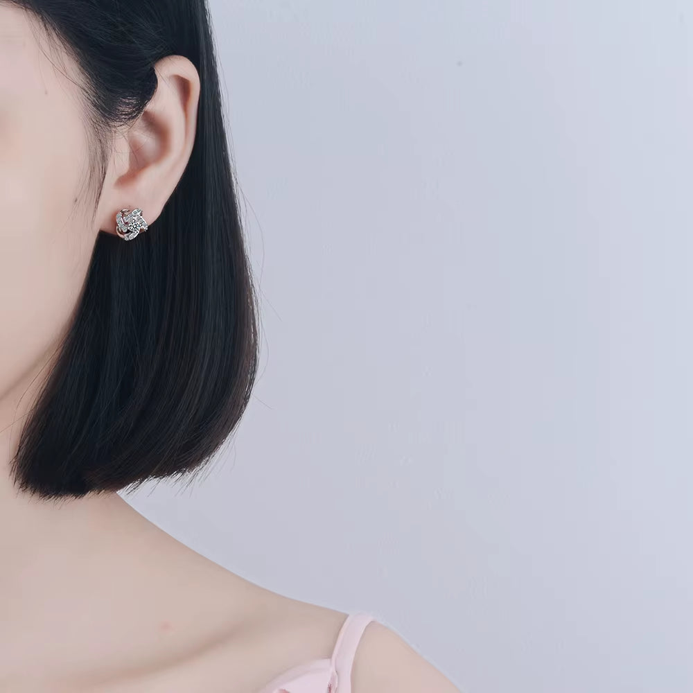  Sterling-Silver-Jewelry Zircon Eternal Heart Twist Earrings 