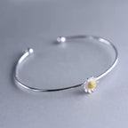 925 Sterling Silver Flower Bangle Chrysanthemum Daisy Adjustable Open Hypoallergenic Fine Jewelry for Women Fashion Gift