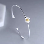 925 Sterling Silver Flower Bangle Chrysanthemum Daisy Adjustable Open Hypoallergenic Fine Jewelry for Women Fashion Gift