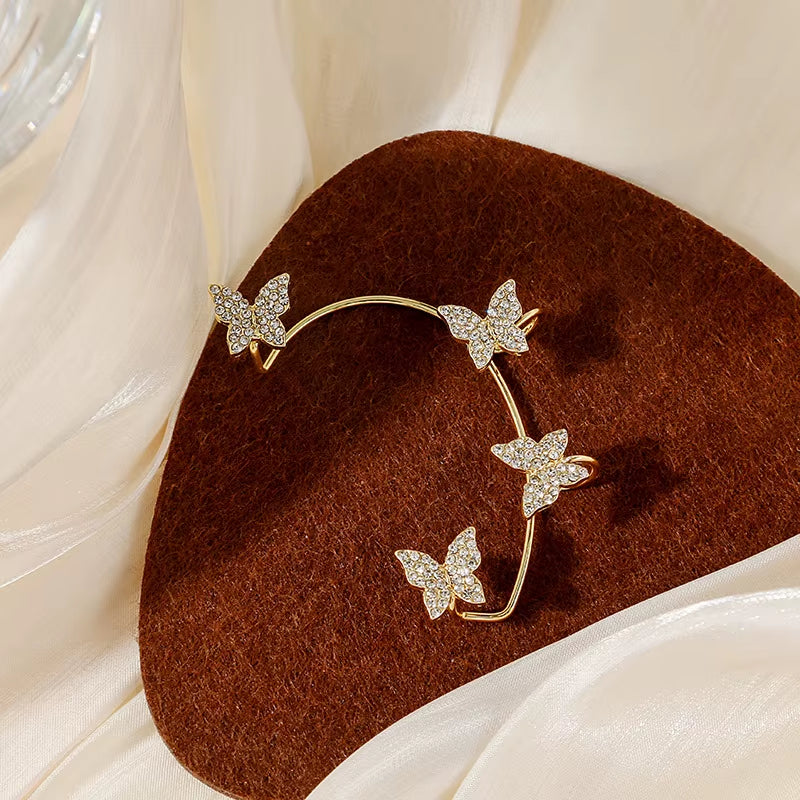 Luxury Silver Plated Butterfly Clip Earrings with Zircon Accents for Women