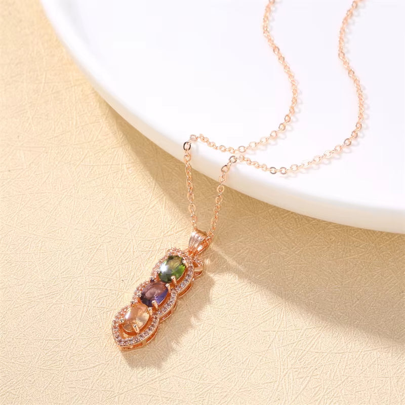 Multicolor Zircon Rainbow Oval Stone Water Drop Pendant  