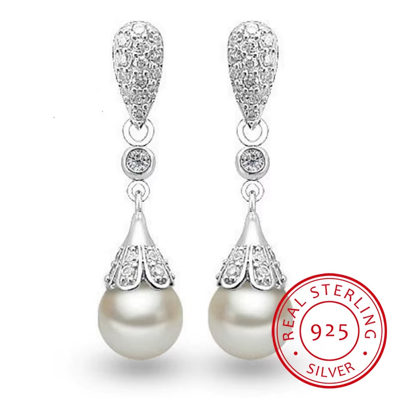 Pearl Silver Wedding Dangle Earring
