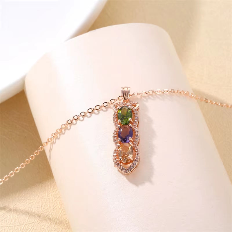 Multicolor Zircon Rainbow Oval Stone Water Drop Pendant  