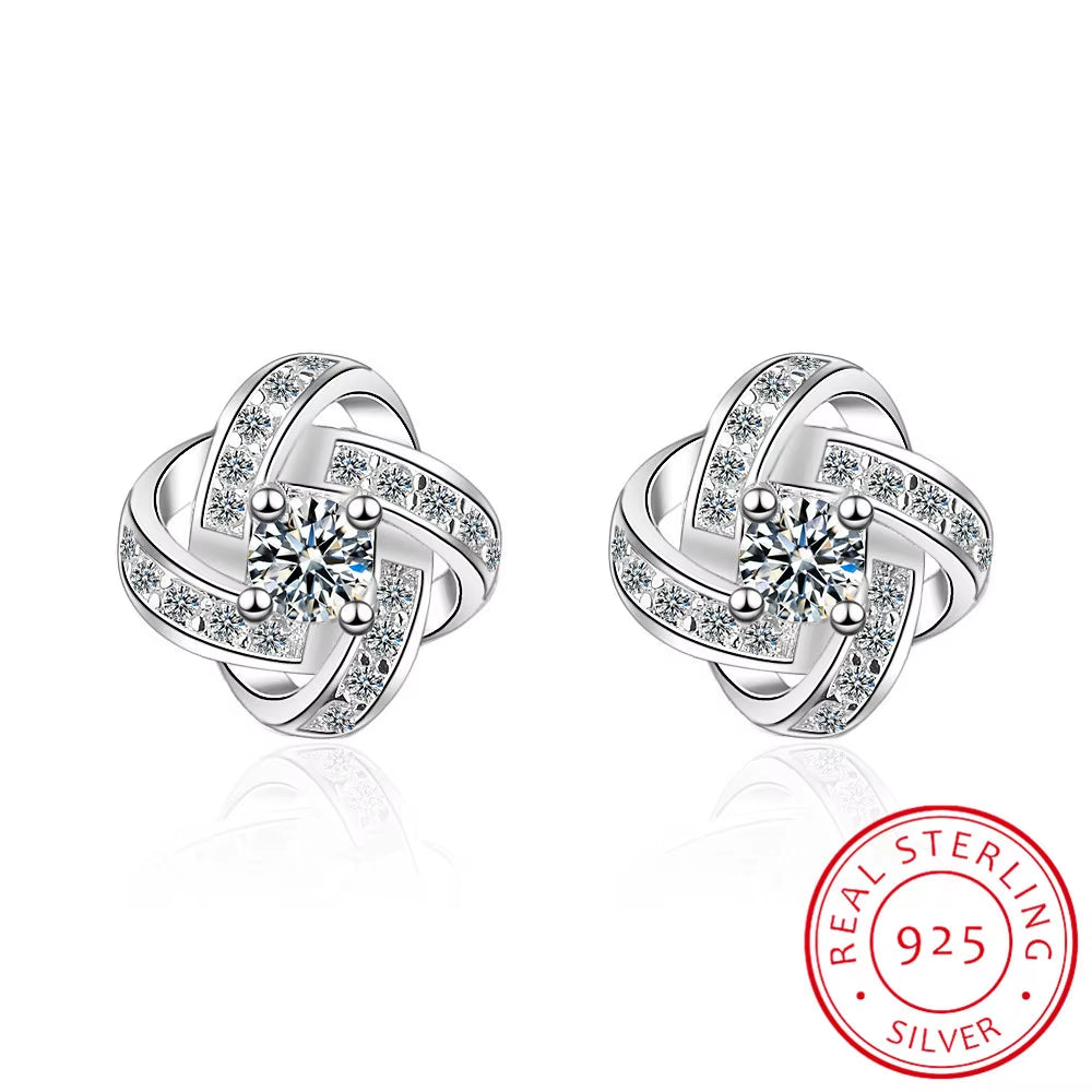  Sterling-Silver-Jewelry Zircon Eternal Heart Twist Earrings 