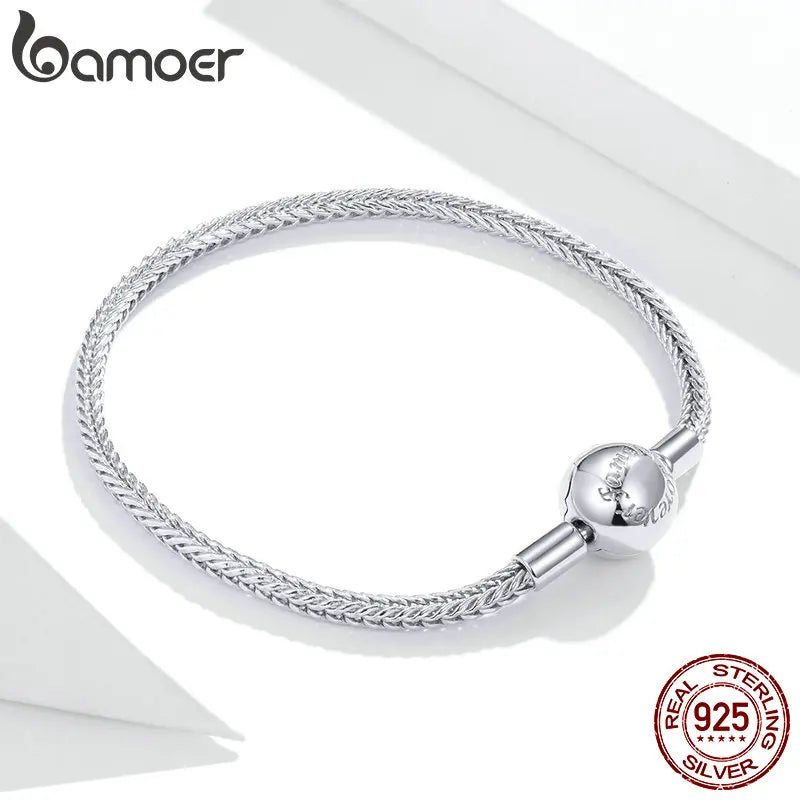925 Sterling Silver Snake Charm Bracelet with Simple Safety Chain