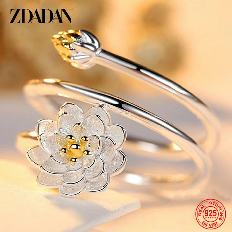 925 Sterling Silver Charm Lotus Ring for Women
