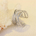 Korean Style Multi-Layer Line Cross Mosaic Zircon Rings for Women