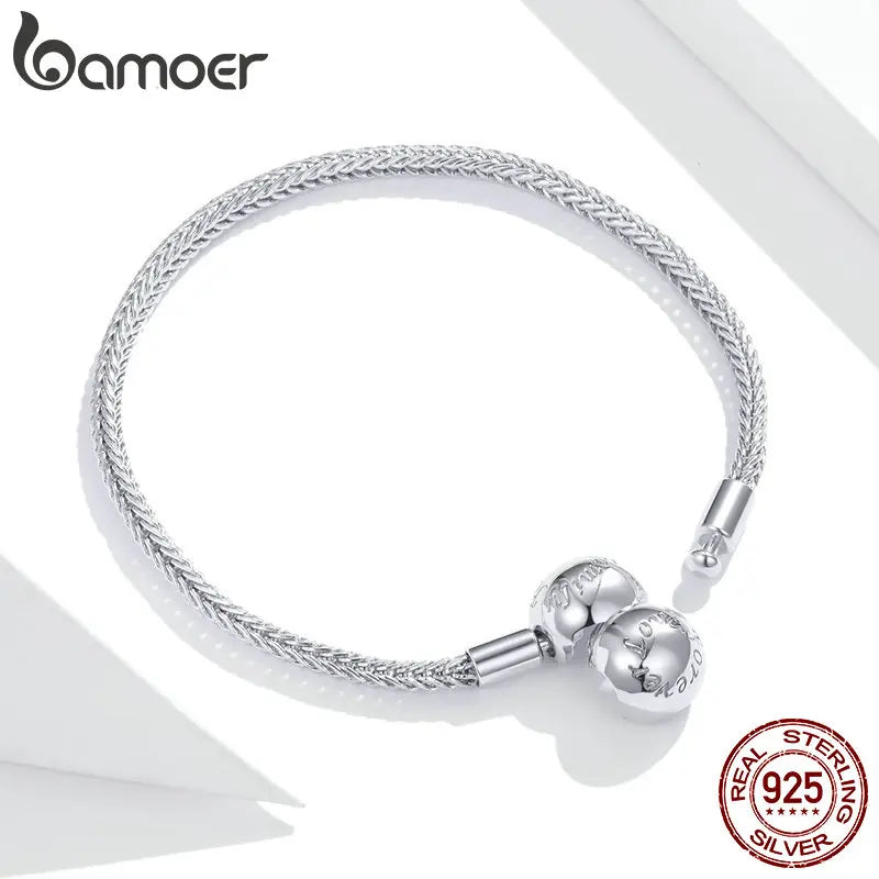 925 Sterling Silver Snake Charm Bracelet with Simple Safety Chain