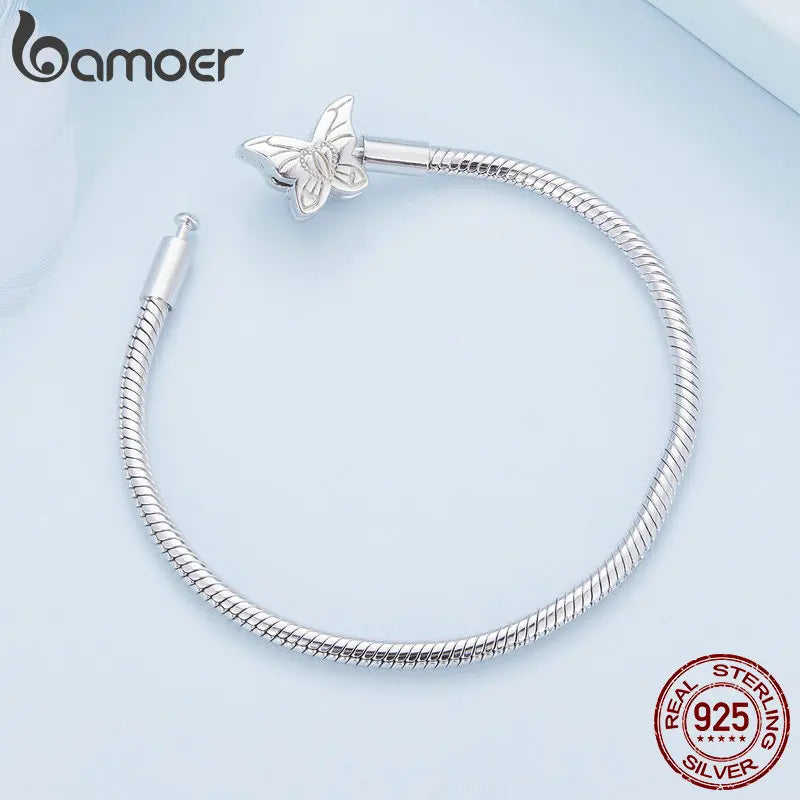 925 Sterling Silver Moonstone Butterfly Snake Charm Bracelet 