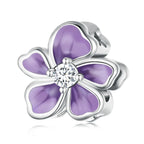 925 Sterling Silver Purple Enamel Flower Beads Zircon Charms