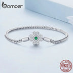 925 Sterling Silver Four-Leaf Clover Snake Basic Charm Bracelet