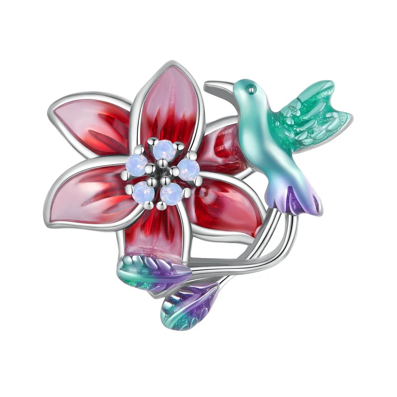 925 Sterling Silver Purple Enamel Flower Beads Zircon Charms