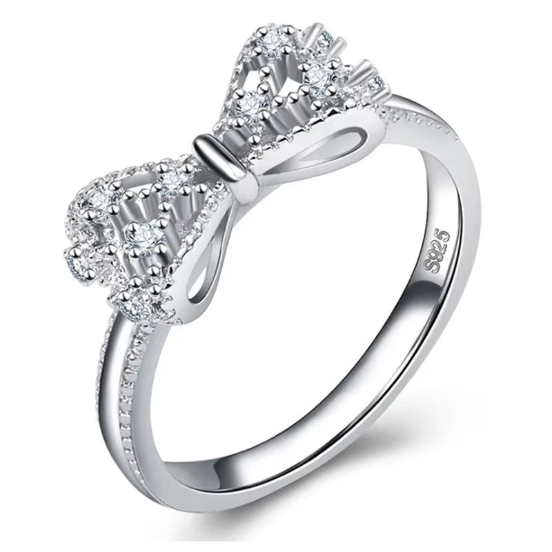 Cubic Zircon Crystal Bowknot Fashion Engagement Ring