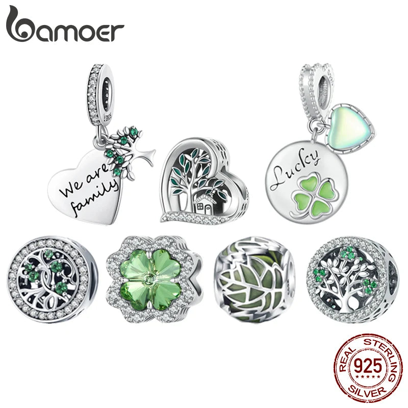 925 Sterling Silver Green Transparent Clover Beads Charms