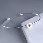 925 Sterling Silver Flower Bangle Chrysanthemum Daisy Adjustable Open Hypoallergenic Fine Jewelry for Women Fashion Gift