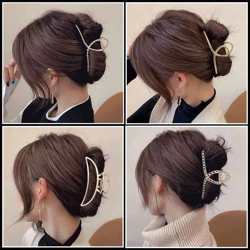 Simple Metal Hollow Out Geometric Hair Claw Ladies Elegant Hair Accessories Cross Crab Bath Clip for Women Fashion Girl Headwear