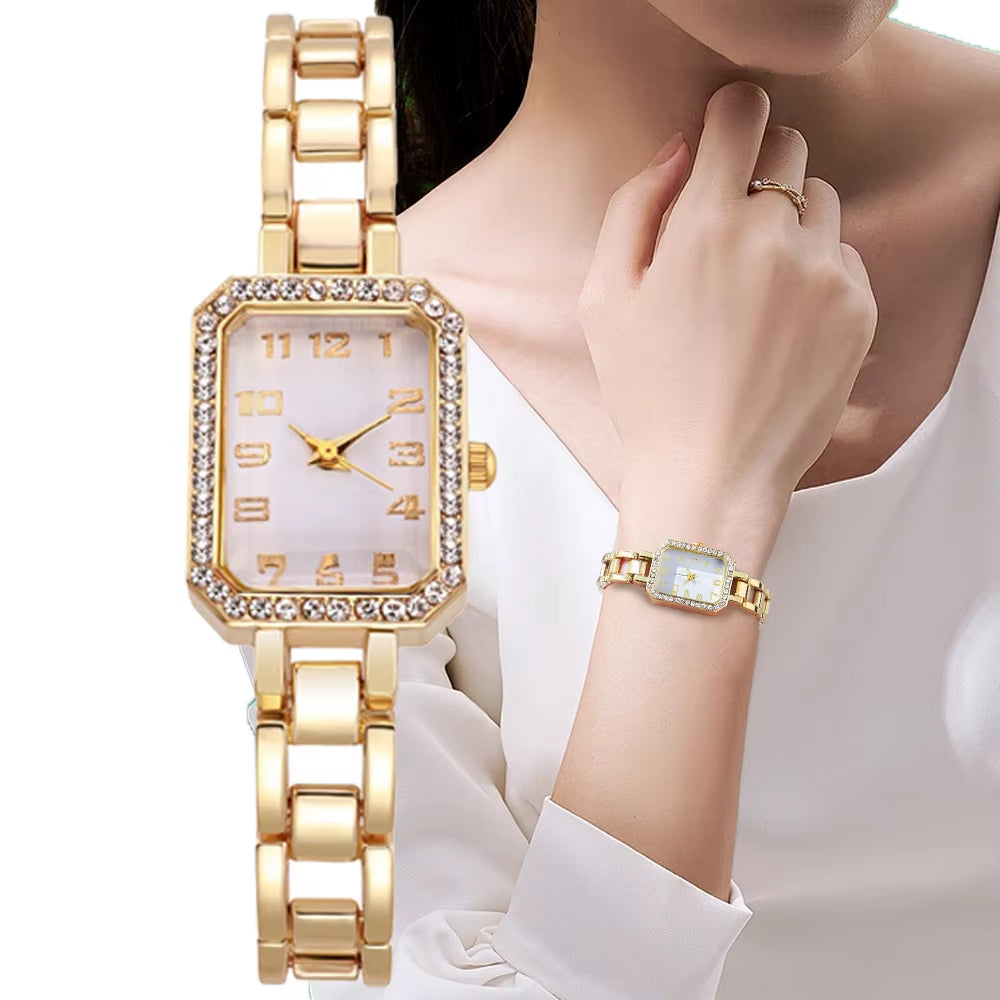 Luxury Women'S Watch 2025 New Simple Square Full Diamond Digital Quartz Watche Gold Stainless Steel Bracelet Women'S Dress Clock