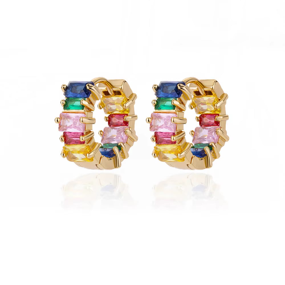 Rainbow Cibic Zircon Hoop Earrings for Women 