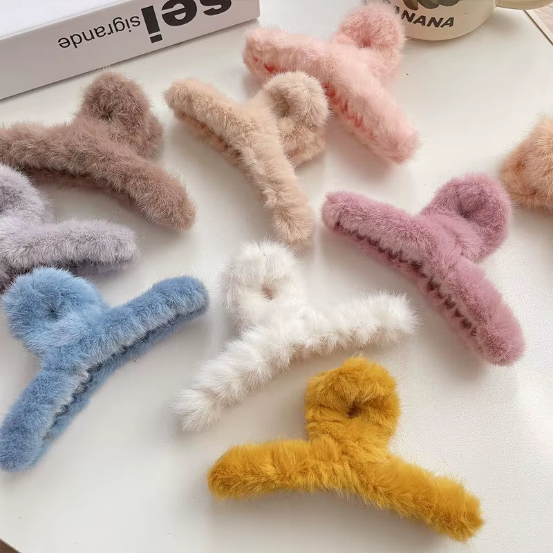 Fluffy Plush Faux Fur Big Crab Hair Claw Clips