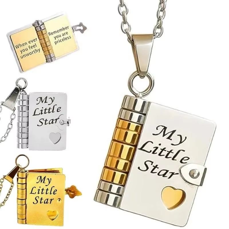 Openable Pages Star Book Pendant Necklace for Daughter - Engraved Stainless Steel Birthday Gift