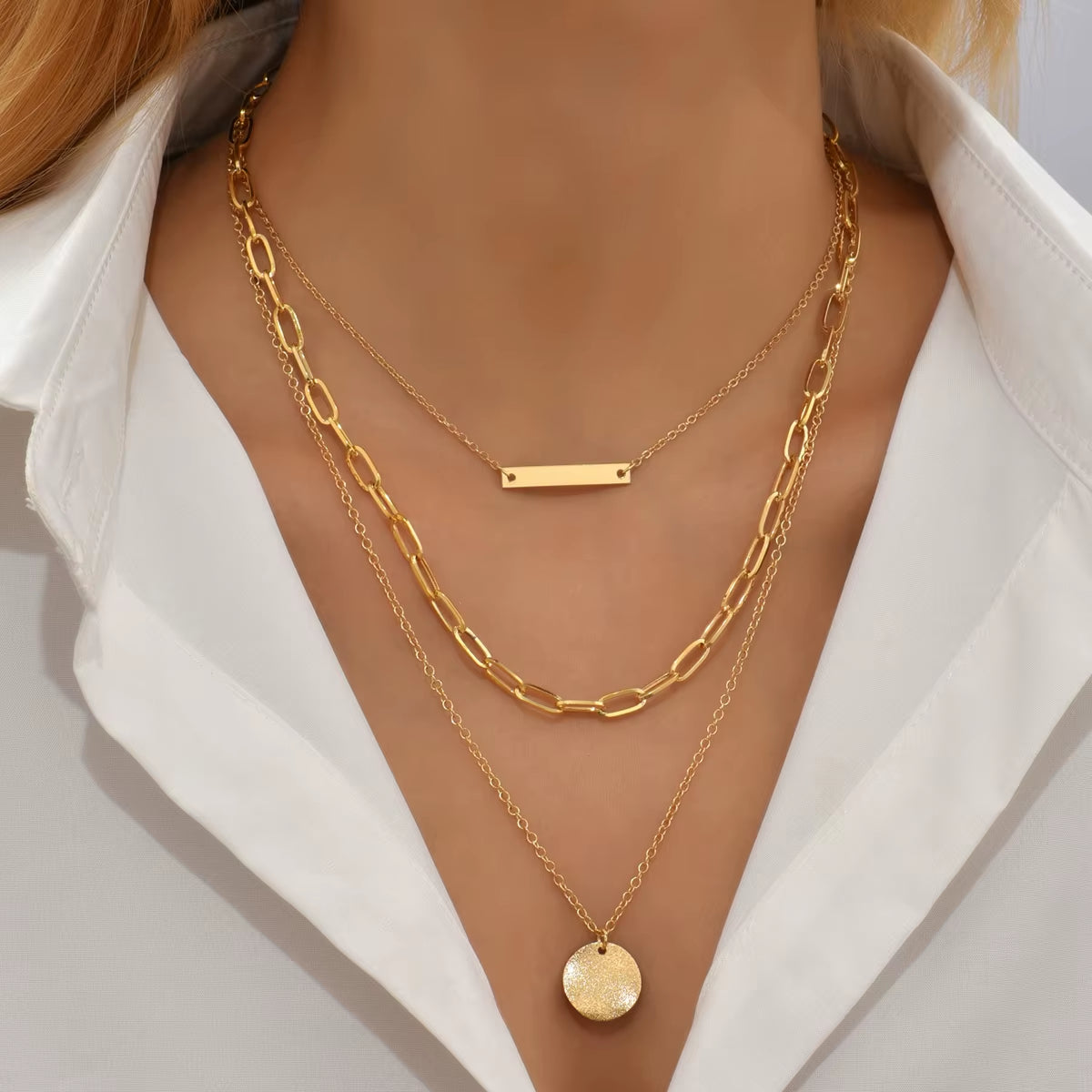 Vintage Gold Plated round Coin Pendant Neckalce for Women Multi-Layer Chain Choker Necklaces Femme Collares Punk Jewelry