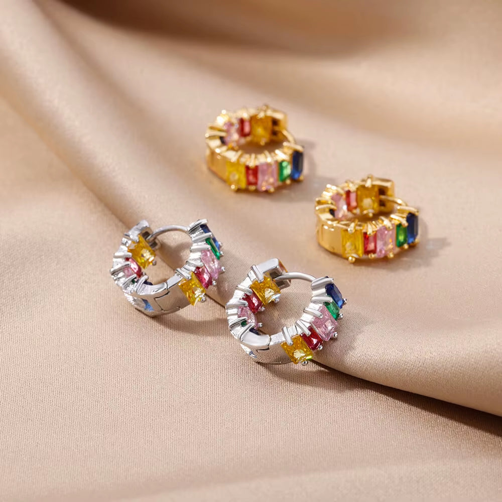 Rainbow Cibic Zircon Hoop Earrings for Women 
