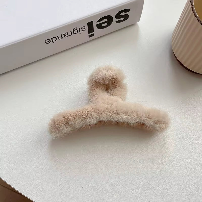 Fluffy Plush Faux Fur Big Crab Hair Claw Clips