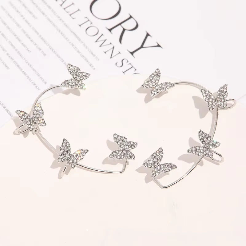 Luxury Silver Plated Butterfly Clip Earrings with Zircon Accents for Women - Non-Piercing Ear Cuff Jewelry for Weddings and Special Occasions