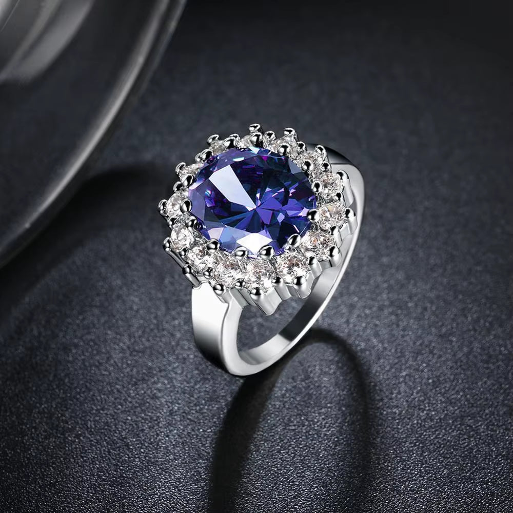  925 Sterling Silver Ring  With Sapphire Blue for Women
